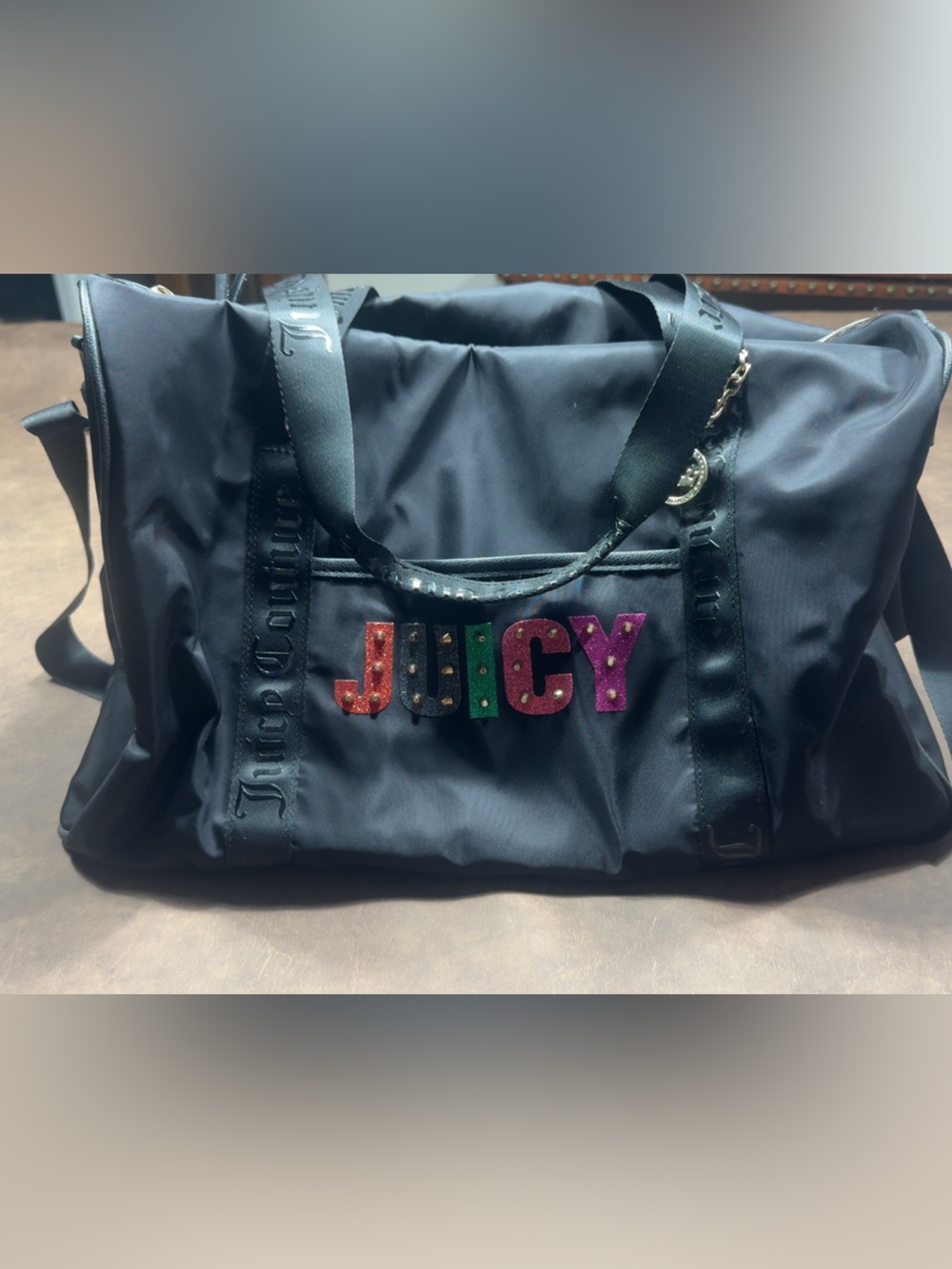 Juicy Couture Black Nylon Duffel with Multicolor Studded Logo